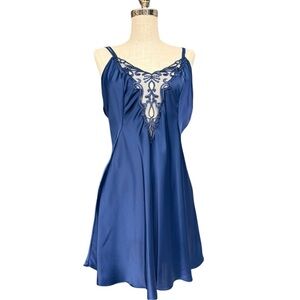 Seductivewear by Cinema Blue Satin Lace Slip Dress Size Large, Sexy Lace Slip